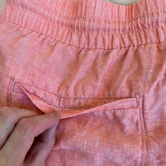 Athleta Sz 12 100% Linen Retreat Shorts 4” In Peach Pull-on Pockets Comfortable - Picture 12 of 16